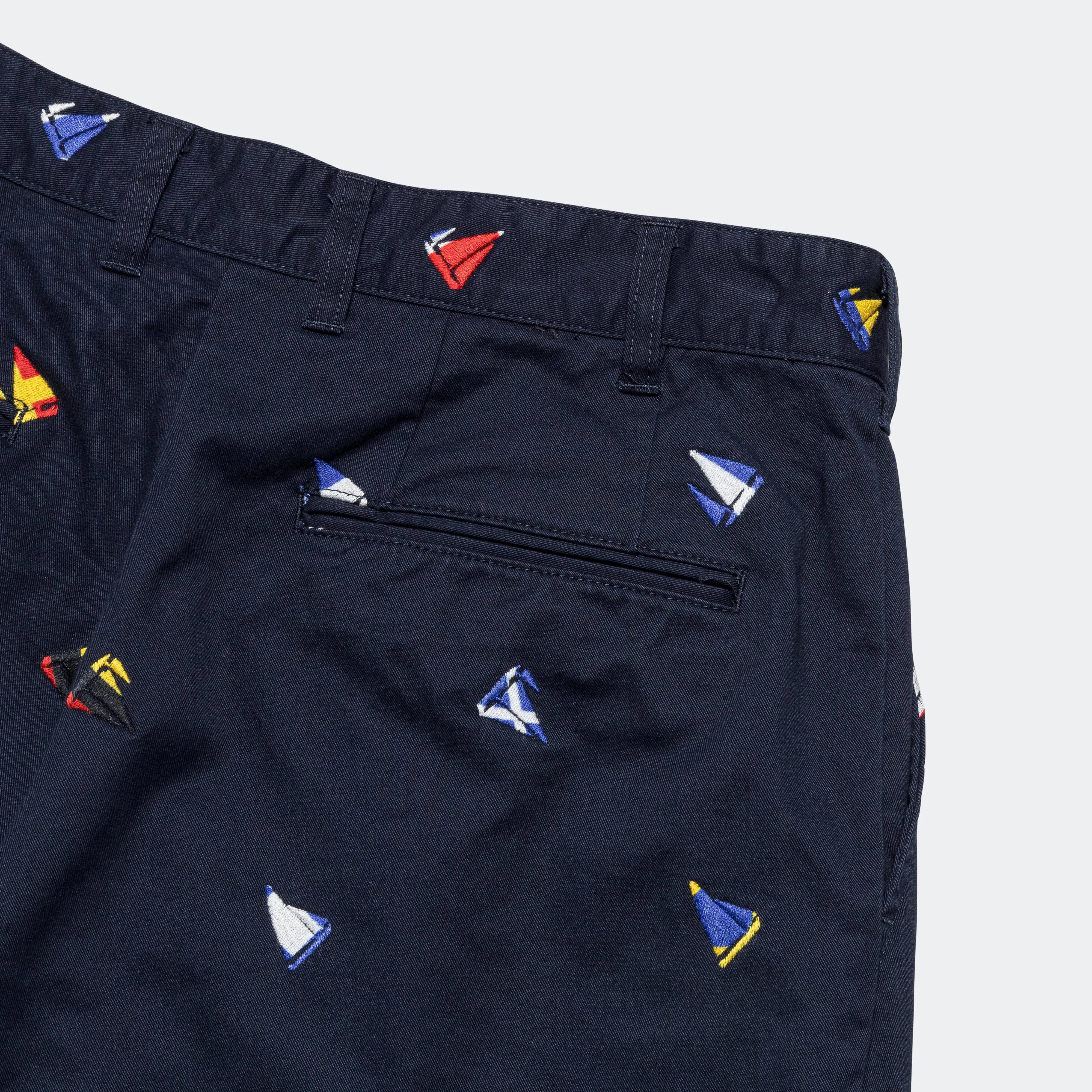 2 Pleat Trousers Embroidery On Print - Navy