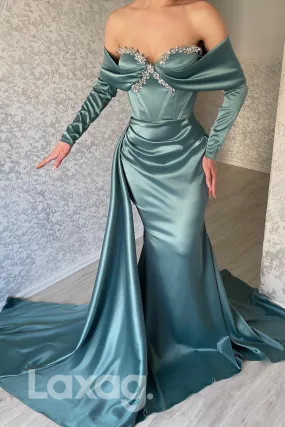 21769 - Off Shoulder Long Sleeves Beaded Prom Evening Dress