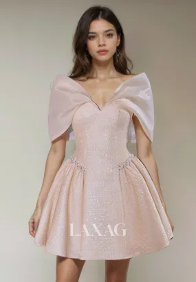 A-Line Off Shoulder Tulle Beaded Elegant Party Homecoming Dress