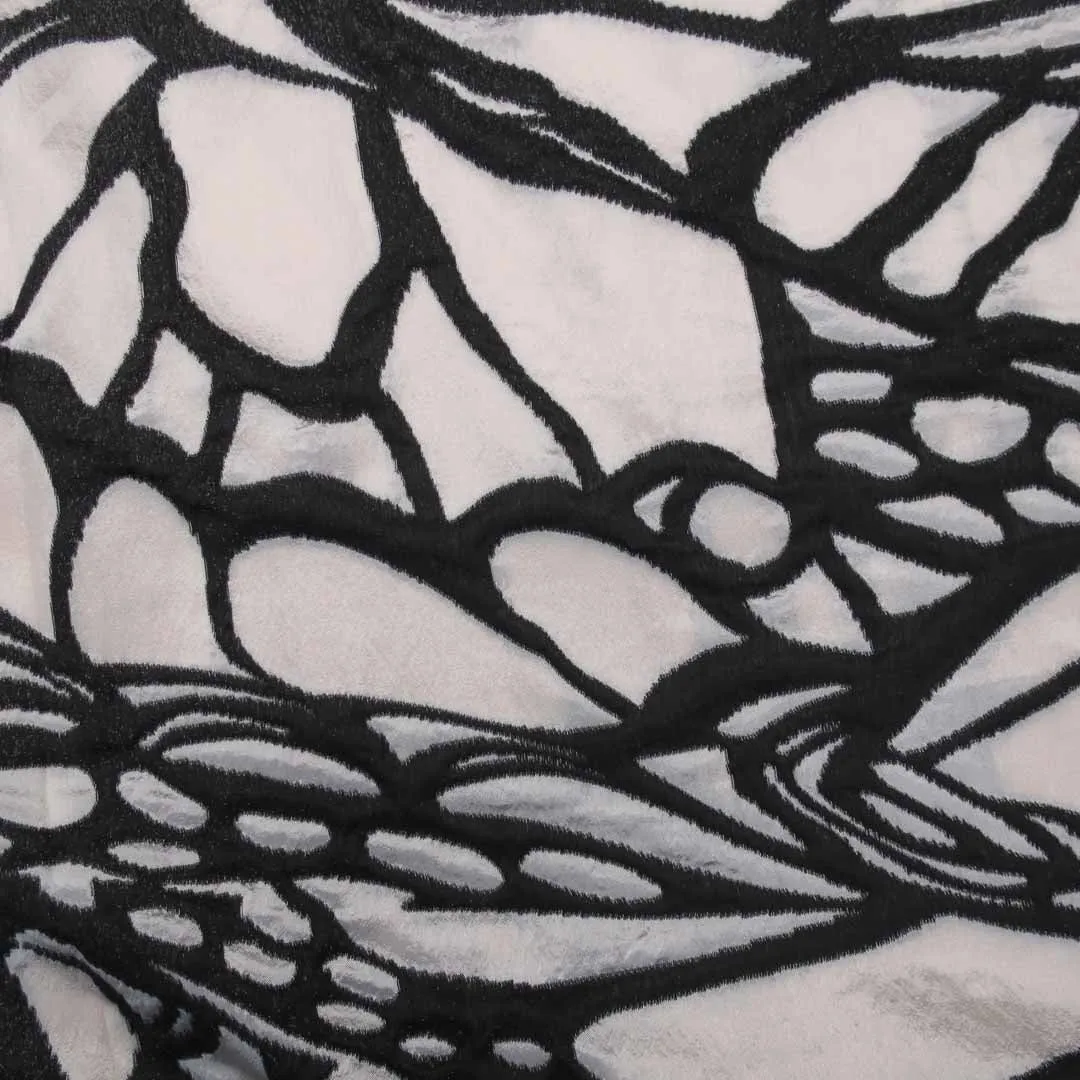 Abstract Textured Black and White Brocade Fabric