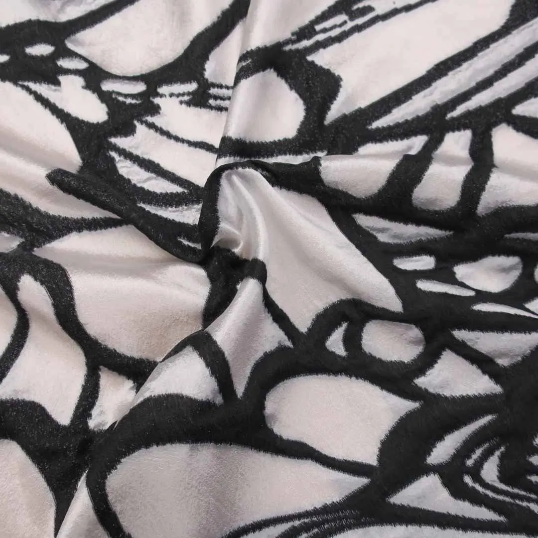 Abstract Textured Black and White Brocade Fabric