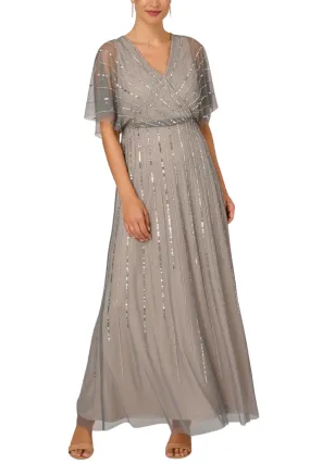 Adrianna Papell flutter sleeve surplice blouson beaded gown