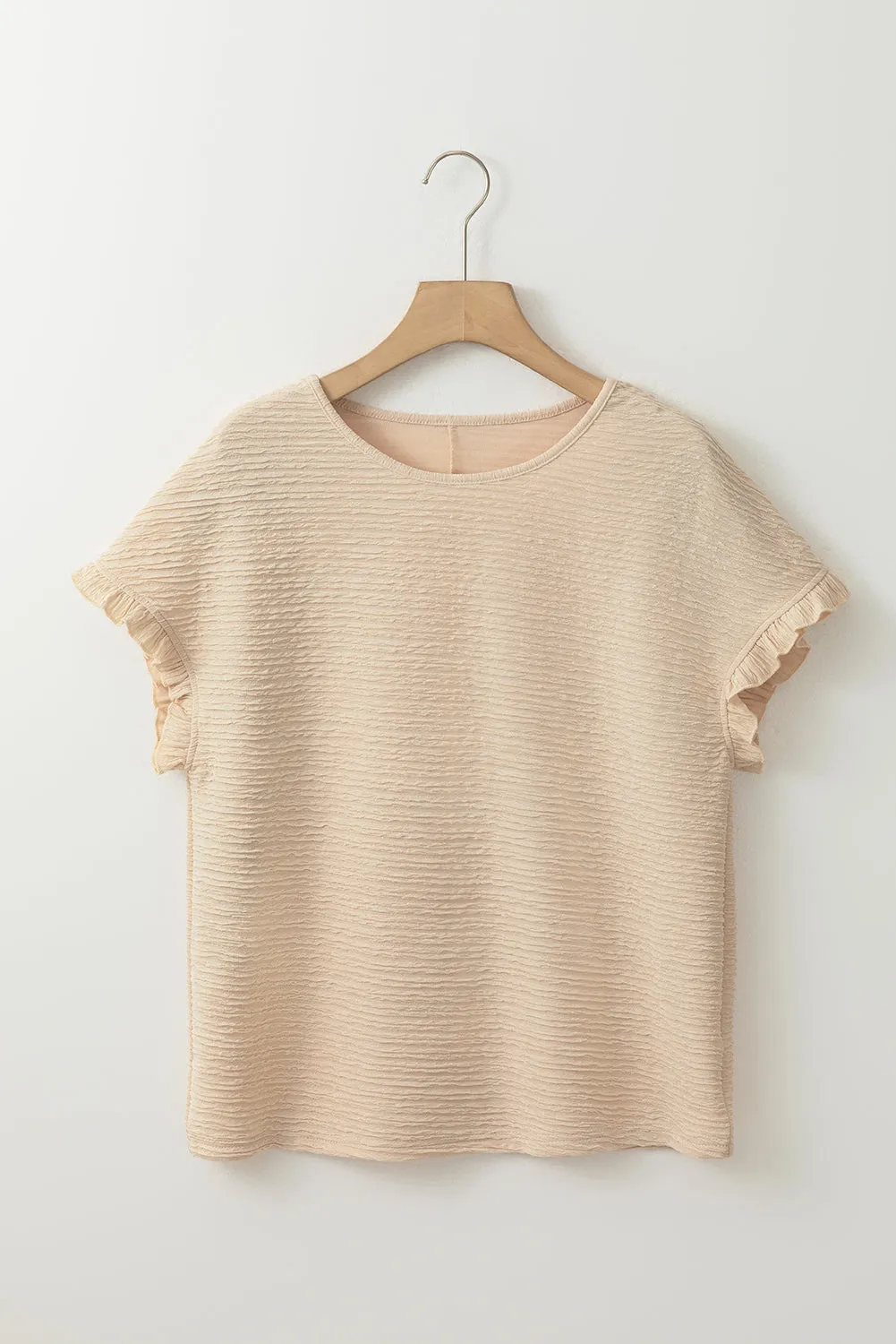 Apricot Solid Textured Ruffled Short Sleeve Blouse