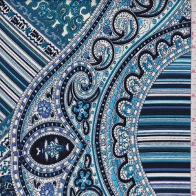 Aqua/Ocean Scroll Paisley Crepe Georgette Fabric