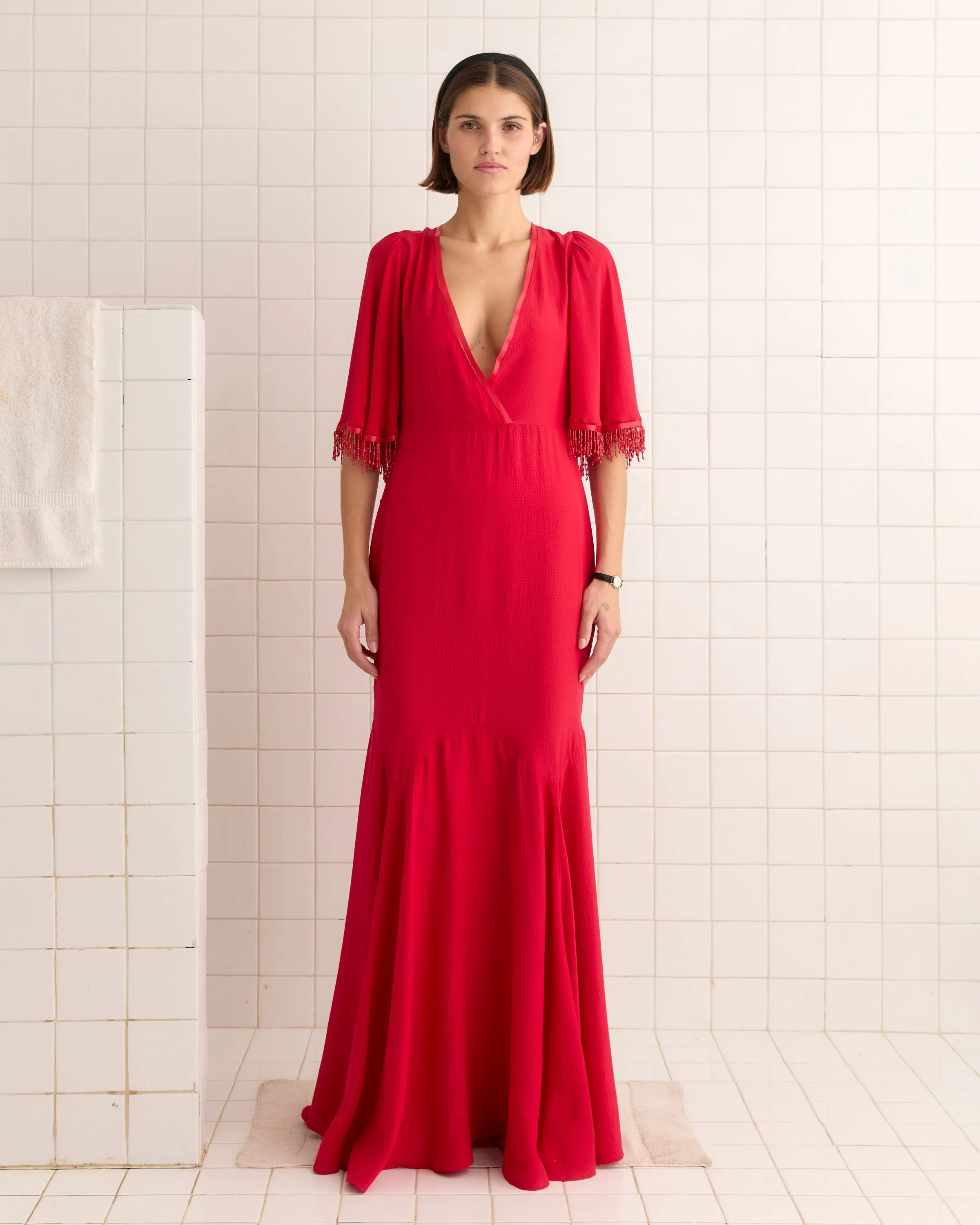 Beaded Claret Gown - Red