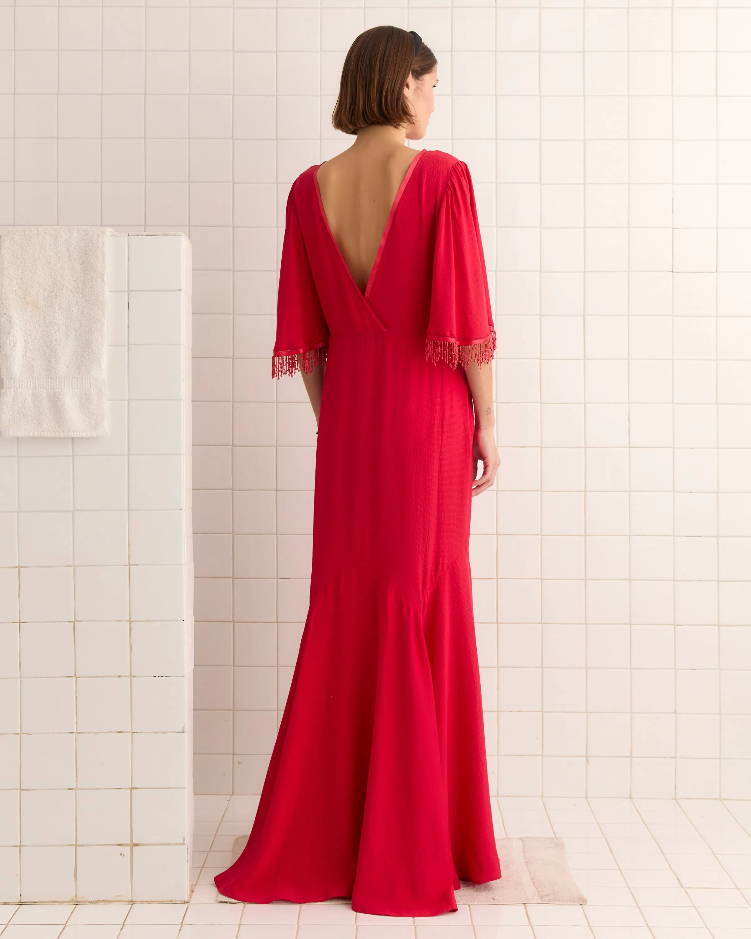 Beaded Claret Gown - Red