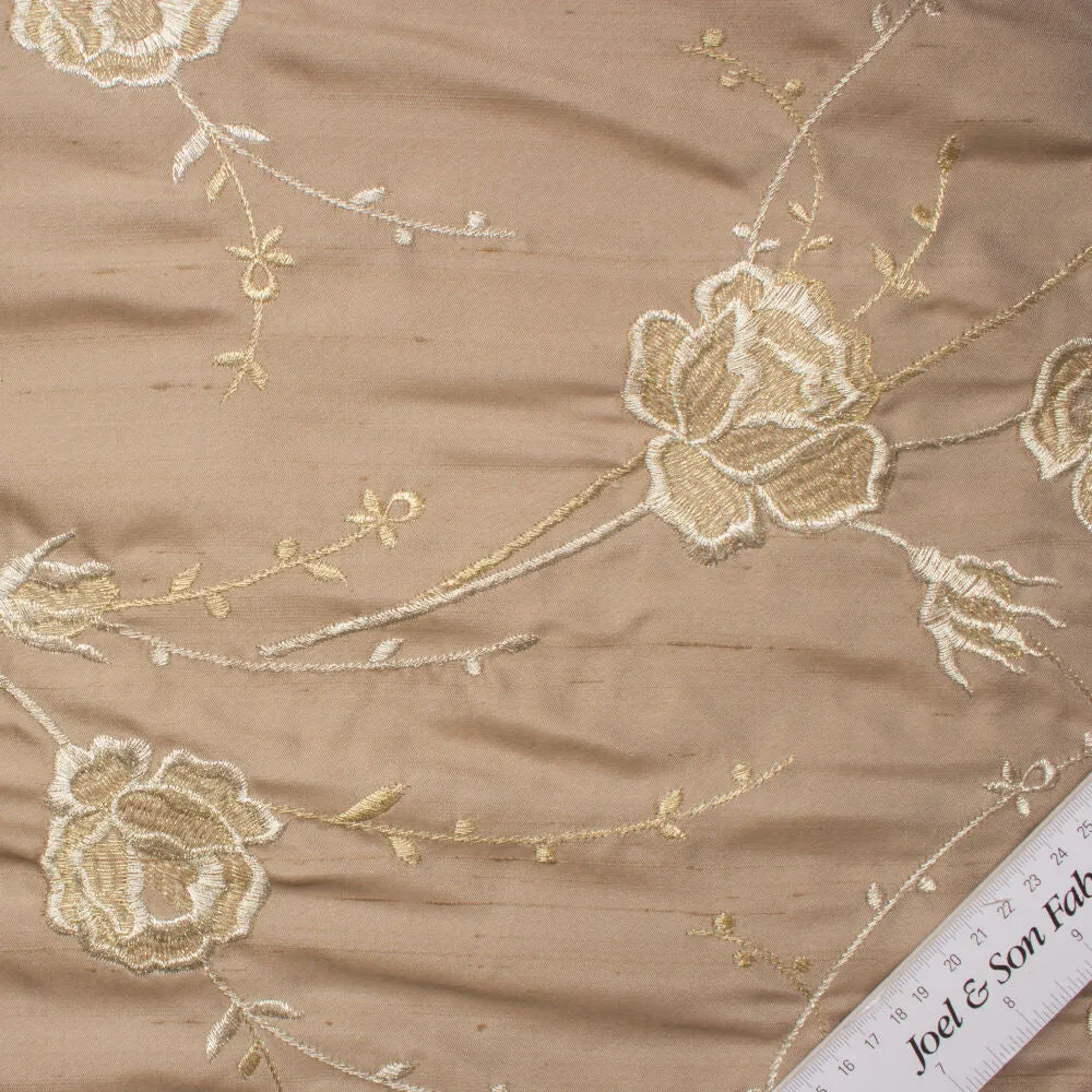 Beige Embroidered Silk Shantung (A 2m Piece)