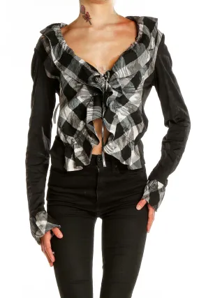 Black and Gray Plaid Ruffled Crop Top