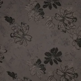 Black and Grey Floral on Silver Abstract Textured Brocade Fabric