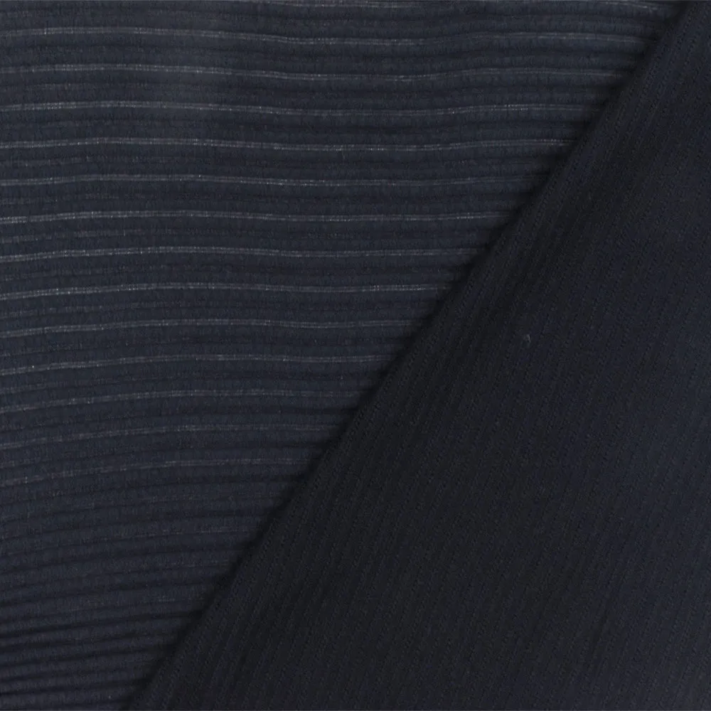 Black Blue 3D Stripe Stretch Semi-Sheer Knit Fabric