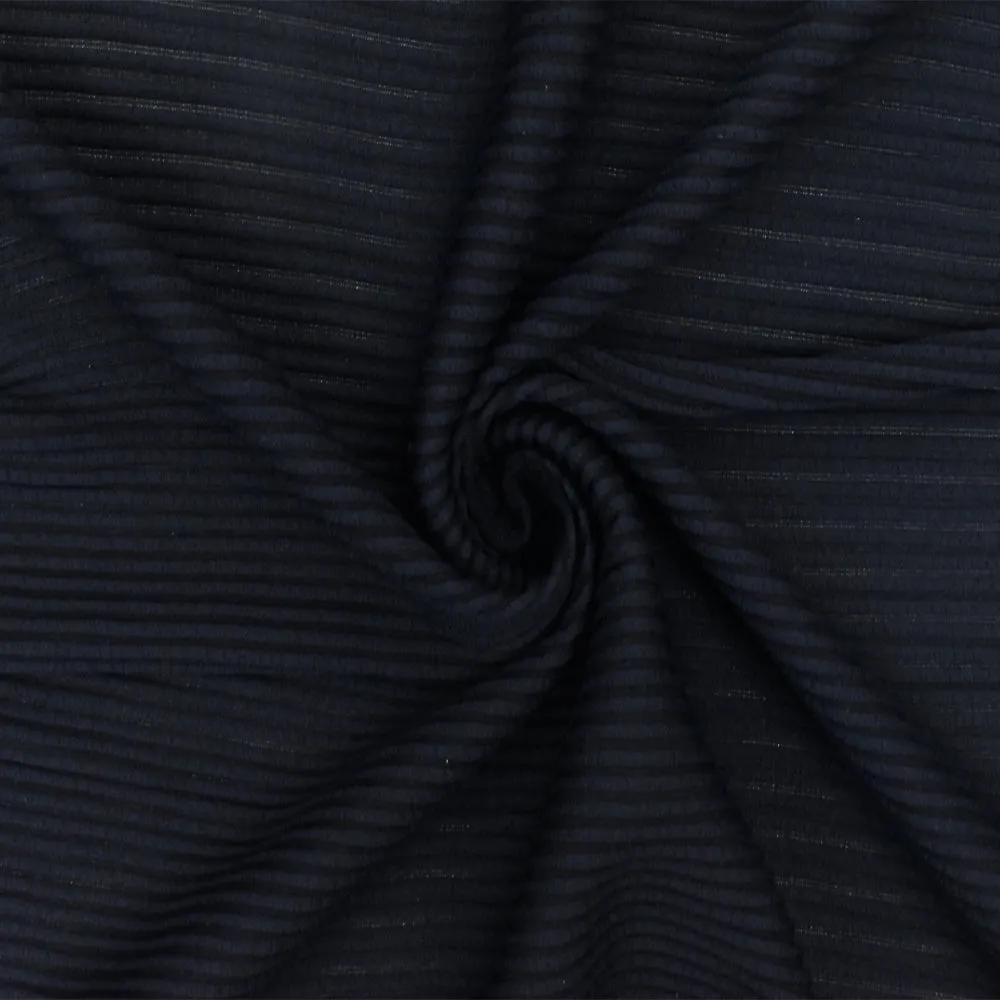 Black Blue 3D Stripe Stretch Semi-Sheer Knit Fabric