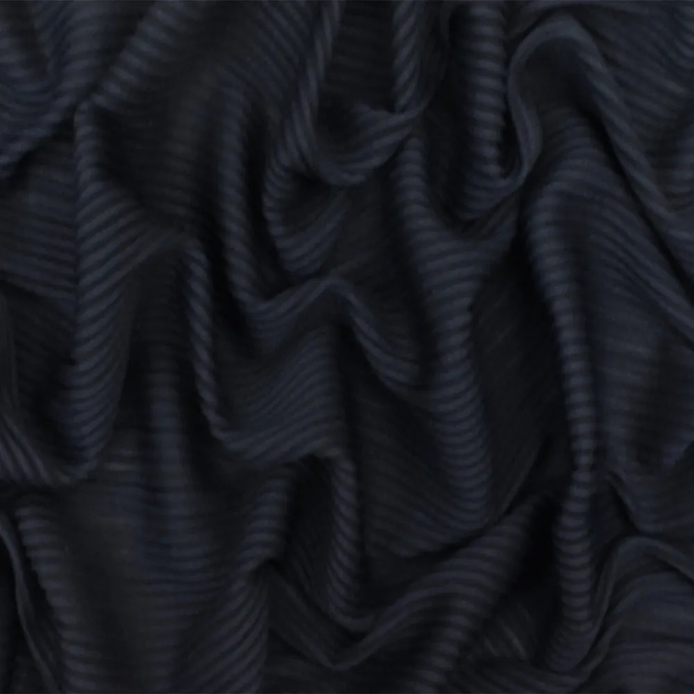 Black Blue 3D Stripe Stretch Semi-Sheer Knit Fabric