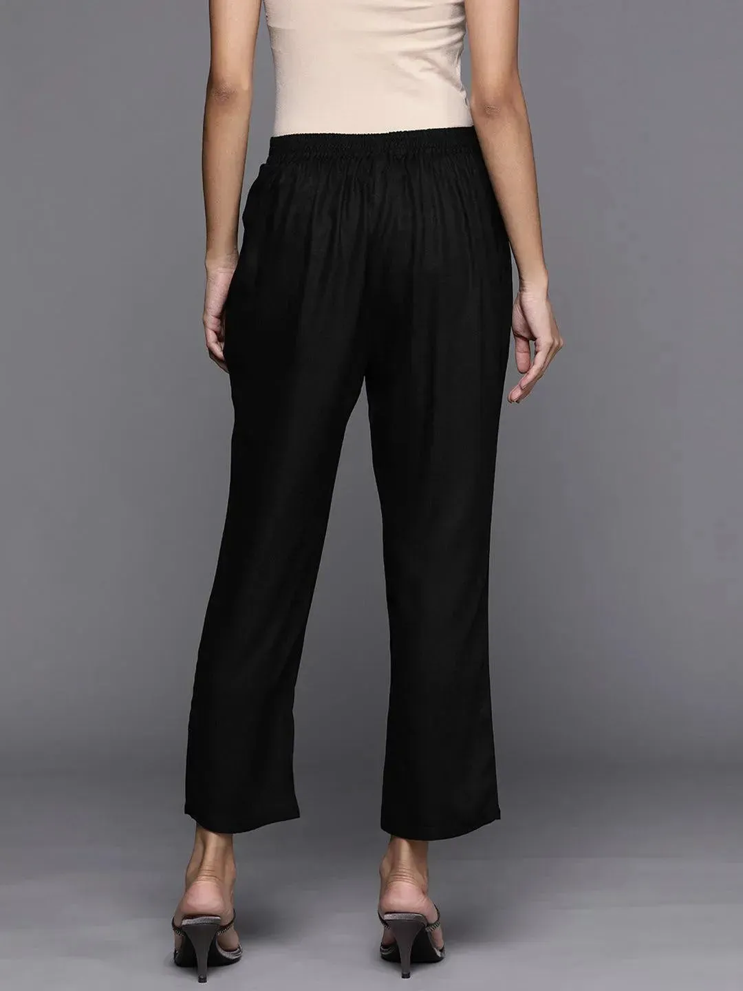 Black Solid Pashmina Wool Trousers