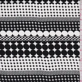 Black/White Circle Stripe Rayon Challis Fabric