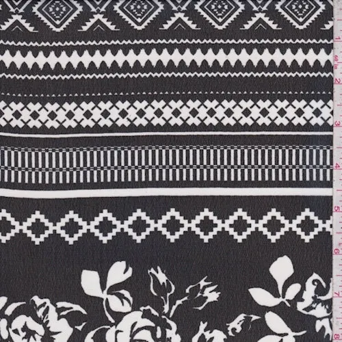 Black/White Floral Stripe Georgette Fabric