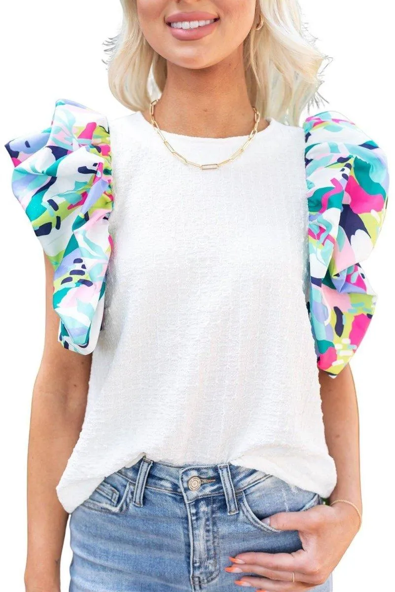 Bright Ruffled Puff Sleeve Top