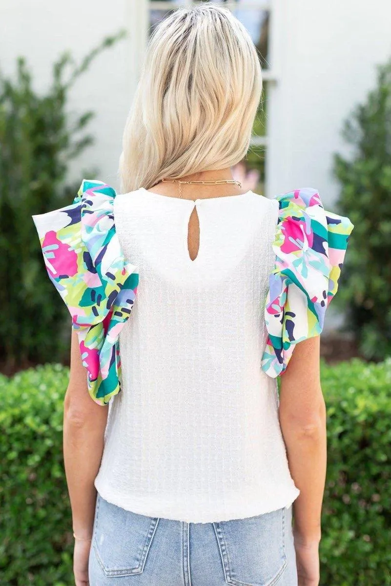 Bright Ruffled Puff Sleeve Top