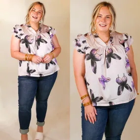 Butterfly Fly Away Top with Butterfly Print in Muted Purple