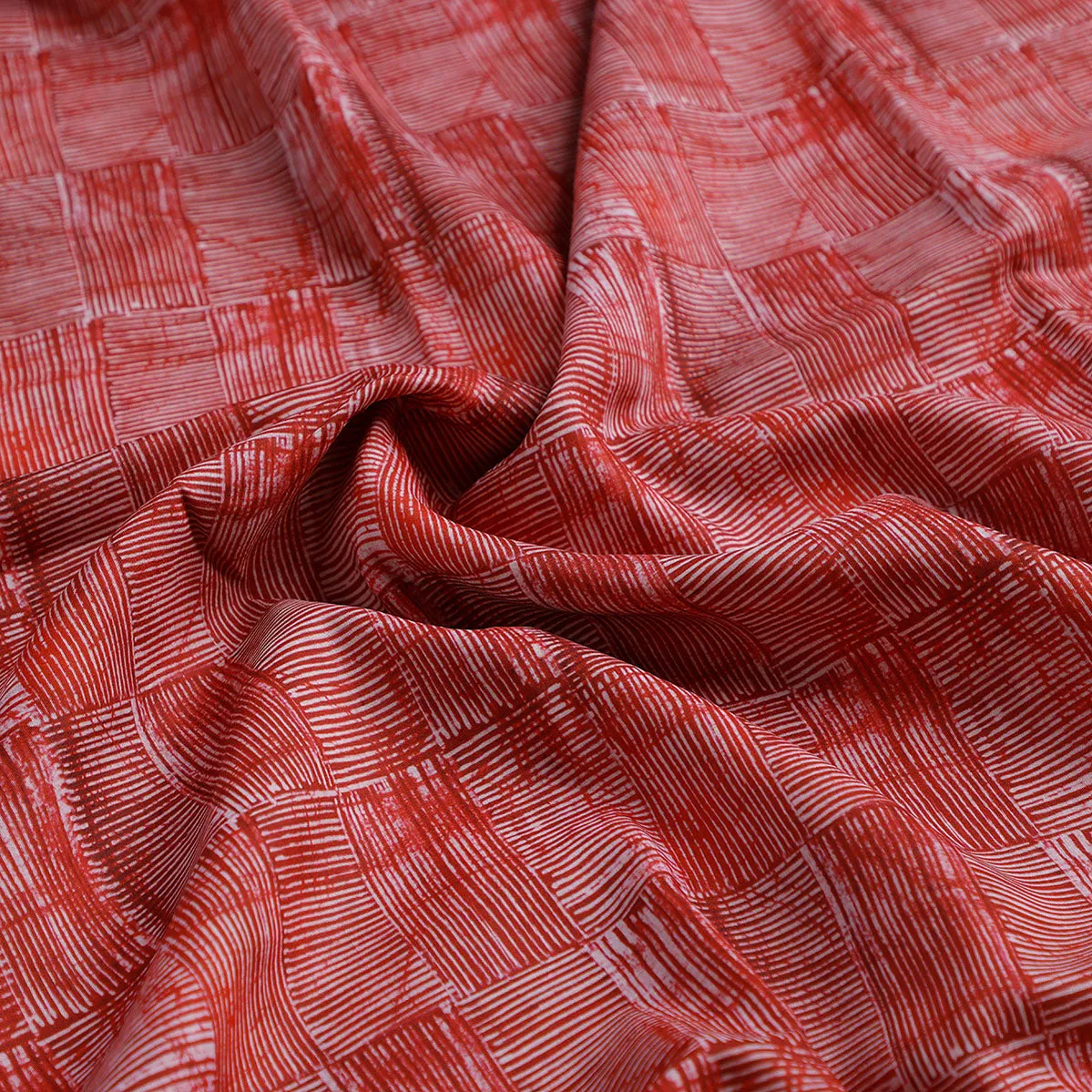 Checkes Textured Red And White Digital Printed Fabric - Muslin