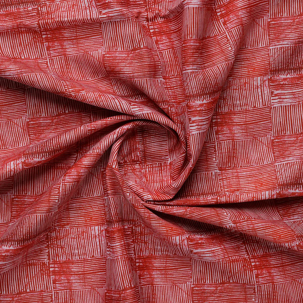 Checkes Textured Red And White Digital Printed Fabric - Muslin