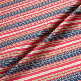 Cherry Red, Blue & Green Striped Silk Shantung