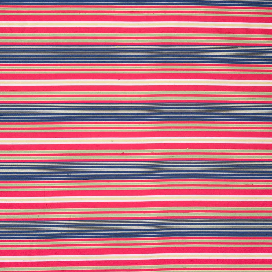 Cherry Red, Blue & Green Striped Silk Shantung