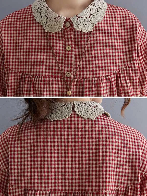 Chicmy-Cotton Blend Plaid Polo Puff Sleeve T-Shirts Tops