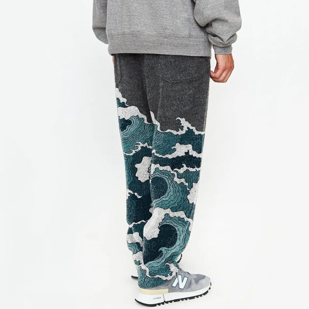 Contrast print fashion street woolen plush trousers