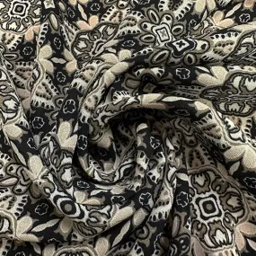 Cream and Black Multi Print Poly Georgette Fabric