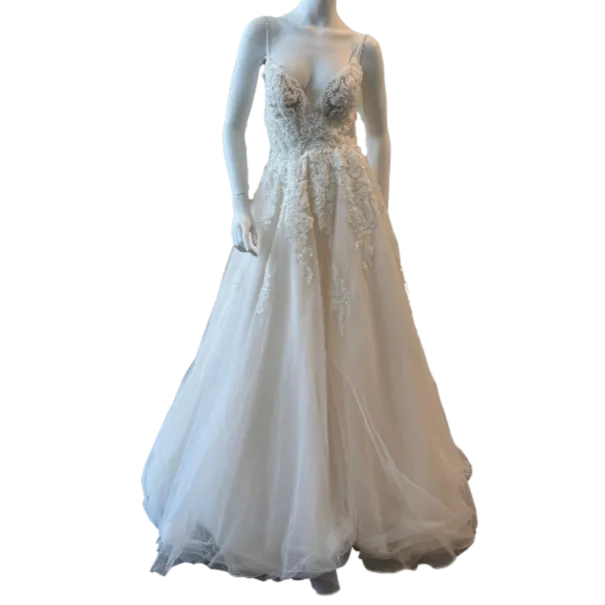 Cream Ballgown w/Floral Beaded Appliqué