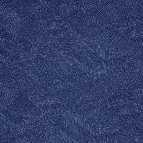 Dark Blue Abstract Leaves Textured Brocade Fabric