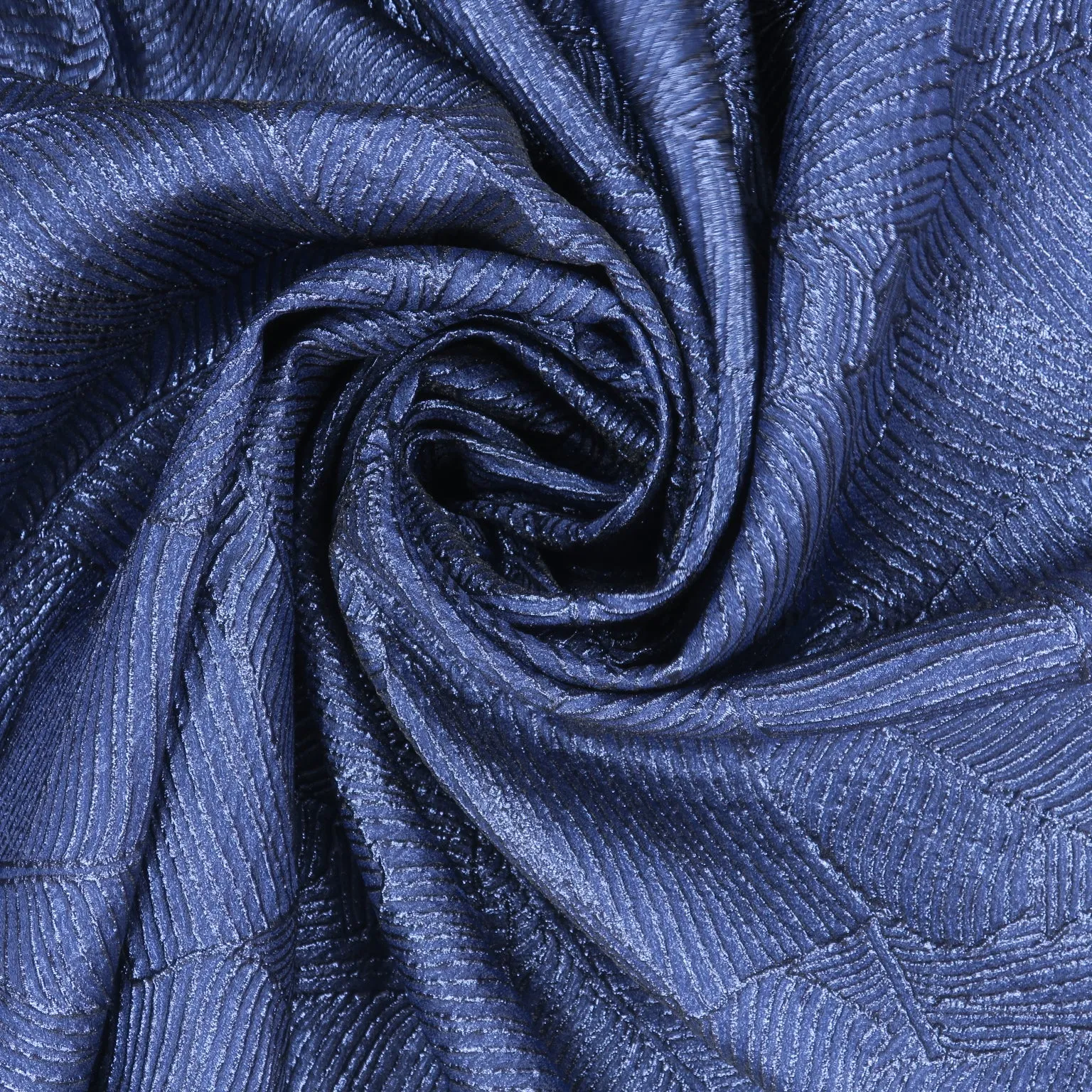 Dark Blue Abstract Leaves Textured Brocade Fabric