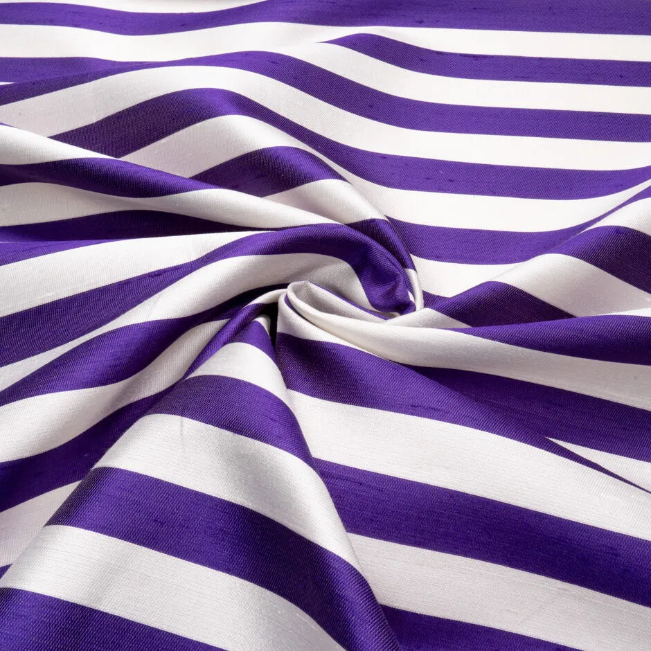 Deep Purple & Ivory Wide Striped Shantung