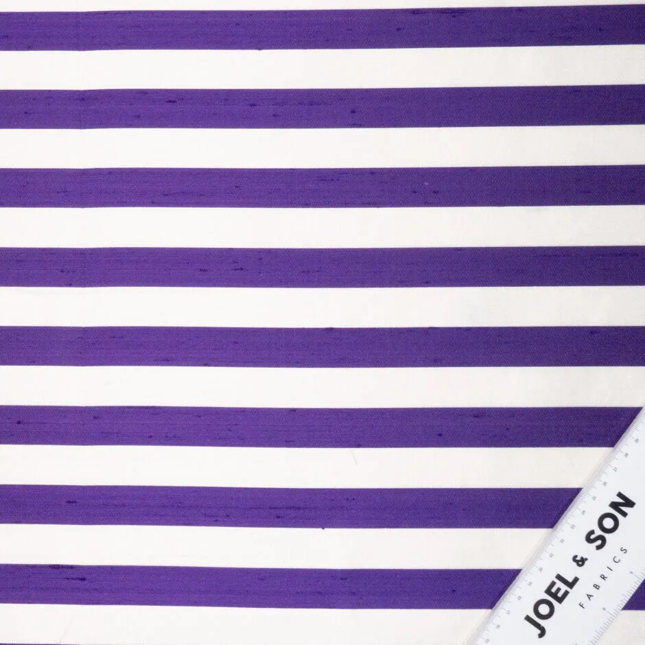 Deep Purple & Ivory Wide Striped Shantung