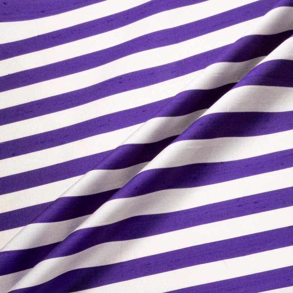 Deep Purple & Ivory Wide Striped Shantung