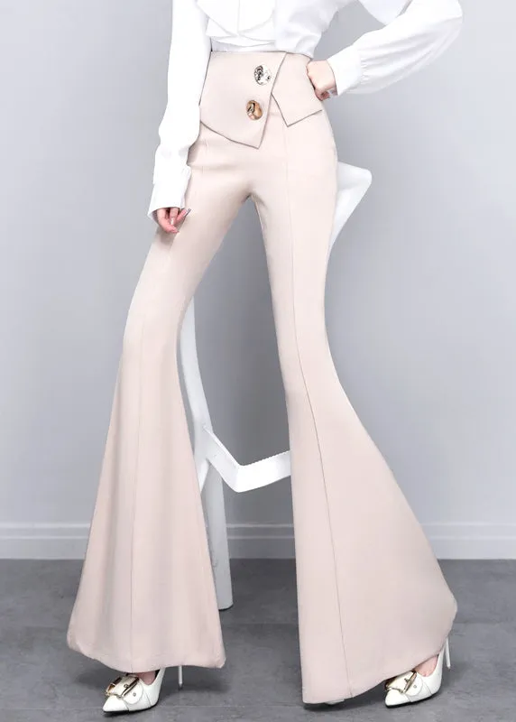 DIY Beige Button Solid High Waist Draping Bell Bottomed Trousers Spring LY0171