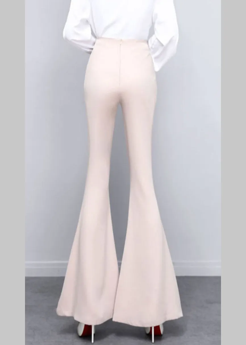 DIY Beige Button Solid High Waist Draping Bell Bottomed Trousers Spring LY0171