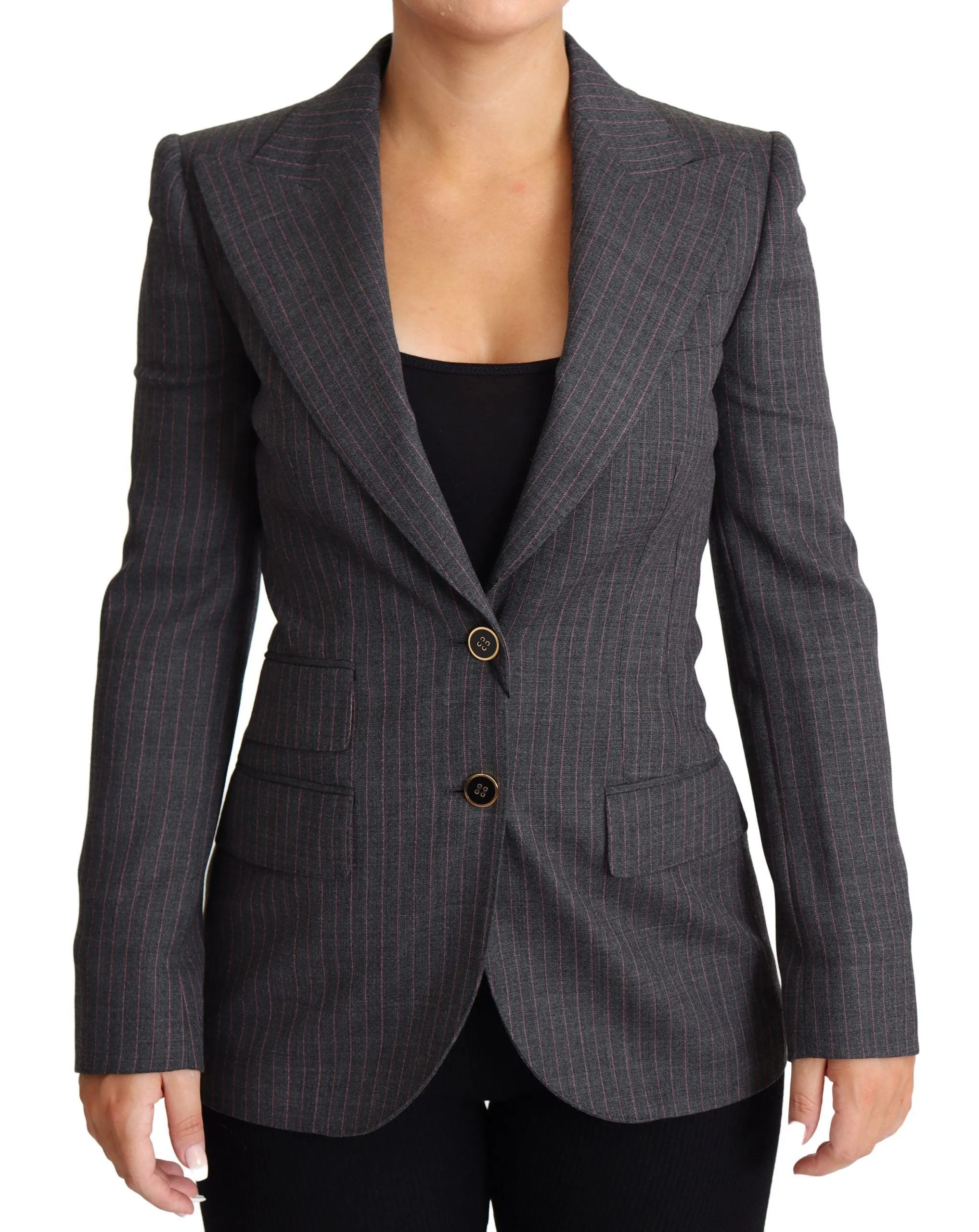 Dolce & Gabbana Gray Single Breasted Fitted Blazer Wool Jacket