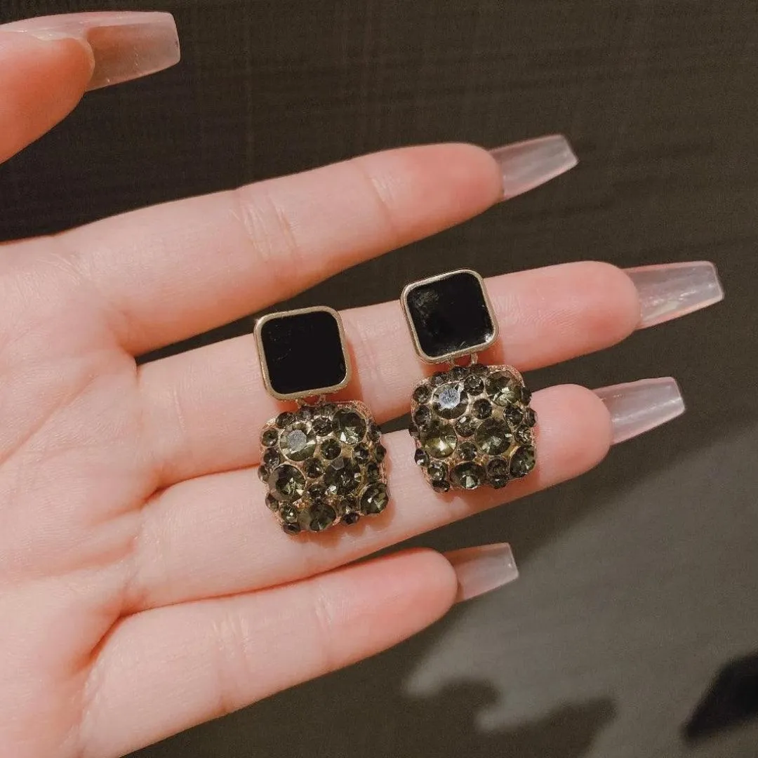 Dual-Square Crystal Drop Earrings