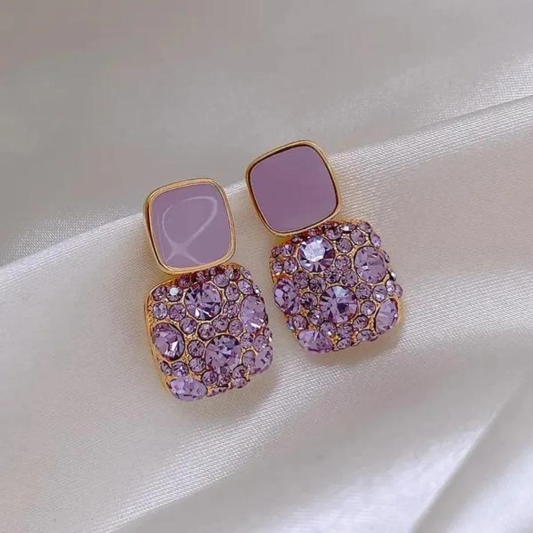 Dual-Square Crystal Drop Earrings