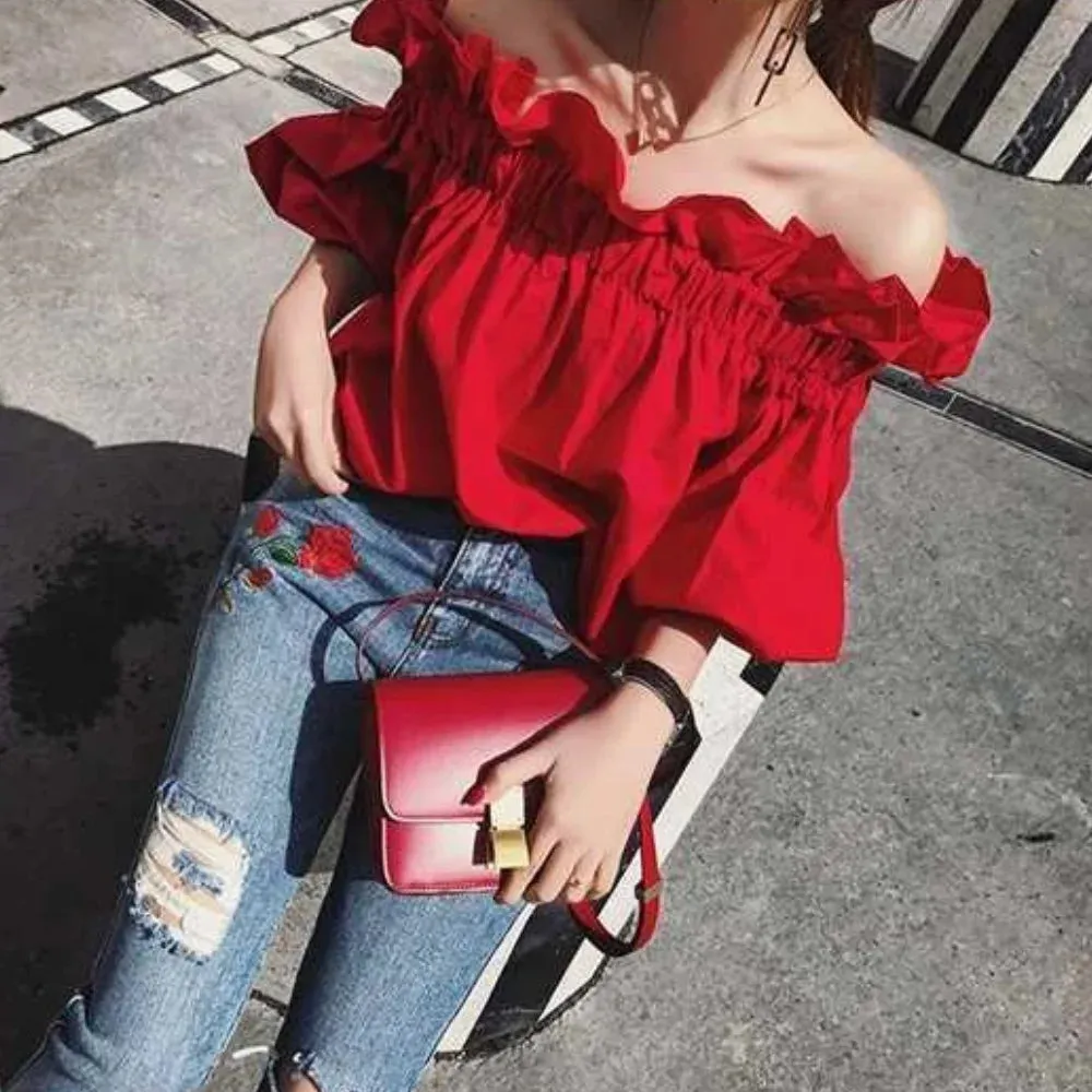 Elegant Off-Shoulder Ruffled Top for Women