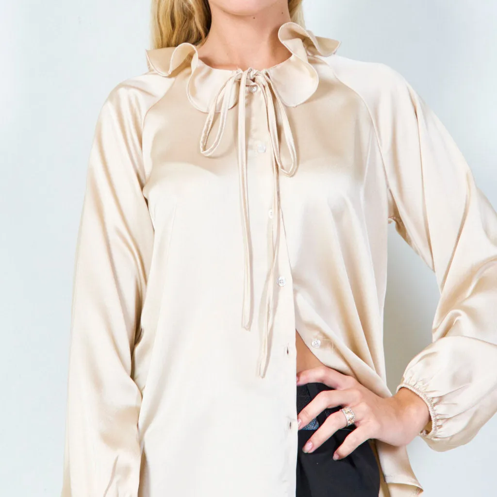 Elegant tie-neck blouse with ruffled collar wholesale