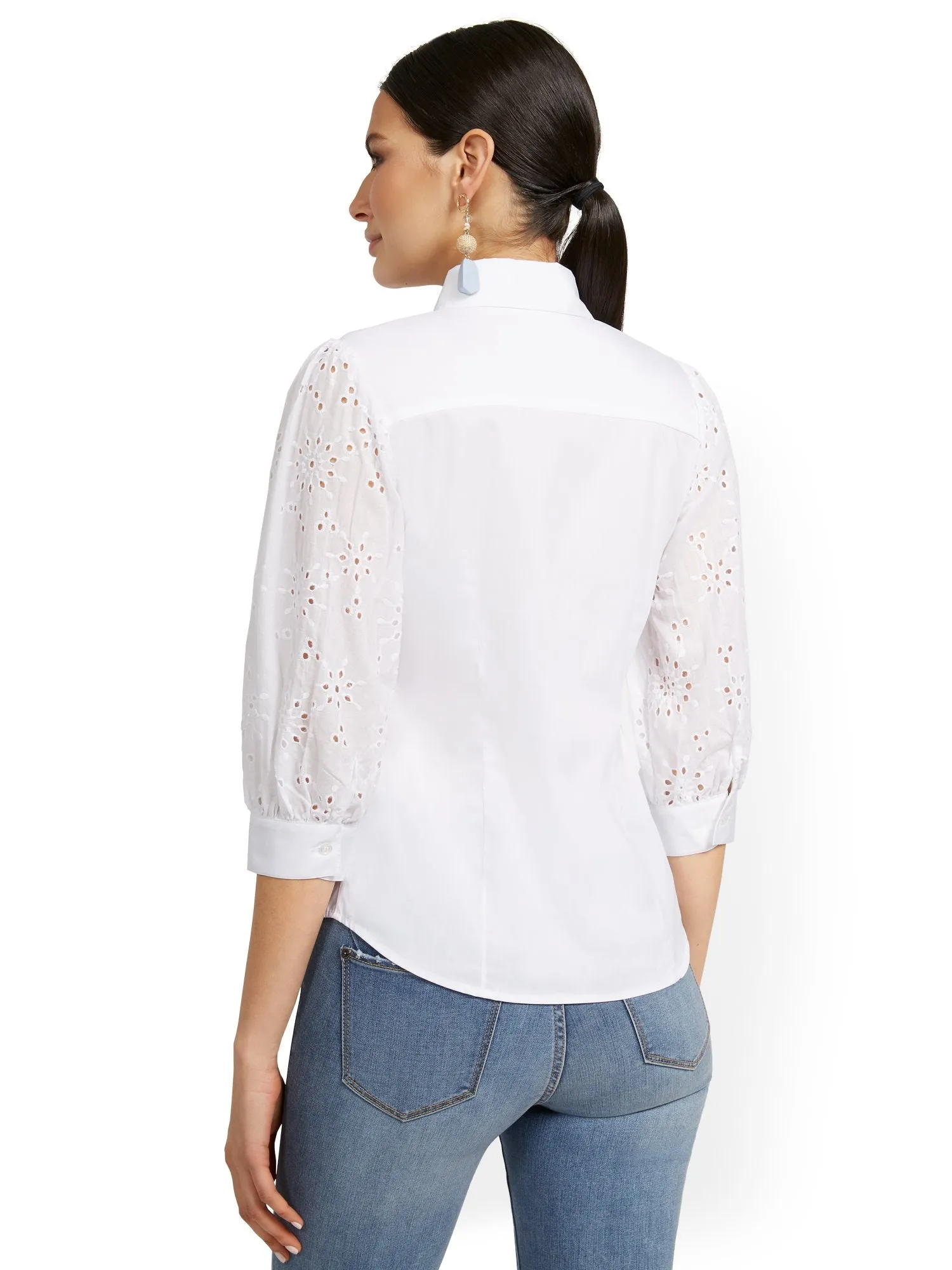 Eyelet-Sleeve Poplin Top - Lily & Cali