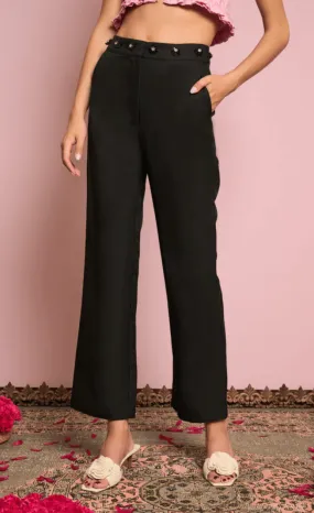 FINAL SALE Sister Jane Priya Embellished Pants in Black Satin