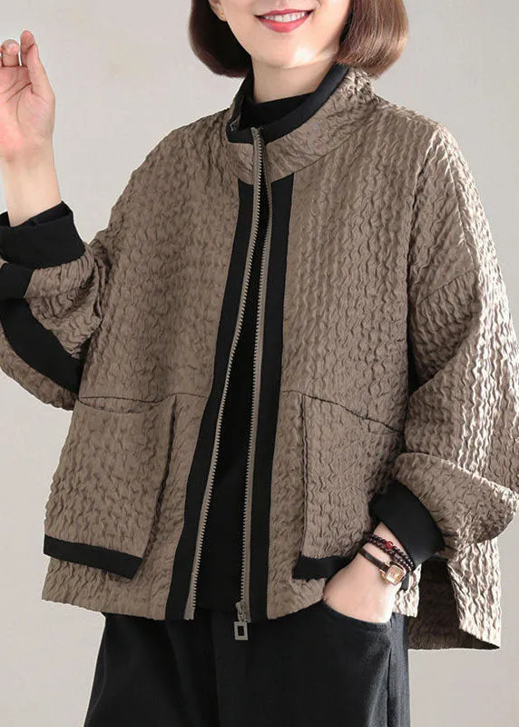 Fitted Chocolate Patchwork Pockets Coat Spring