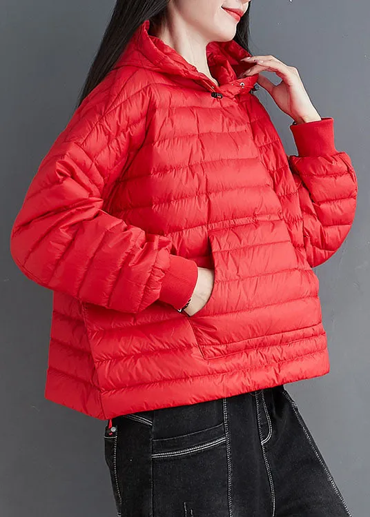 Fitted Red Hooded Pockets Fine Cotton Filled Coats Winter