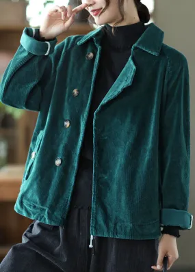 Fitted Tea Green PeterPan Collar Button Patchwork Fall Coat