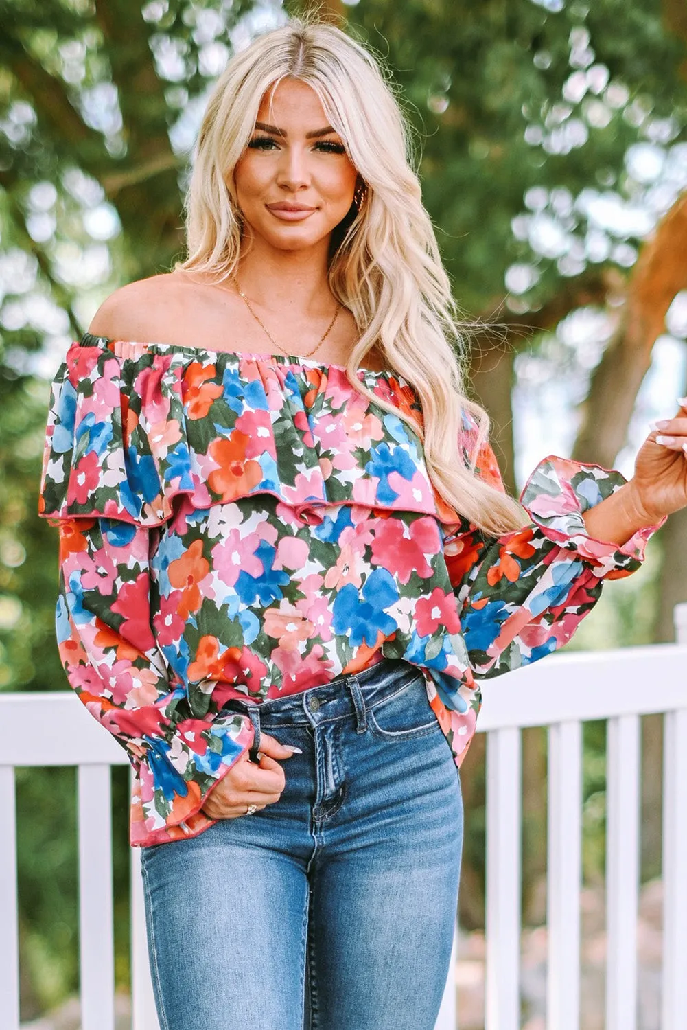 Floral Ruffled Off Shoulder Blouse