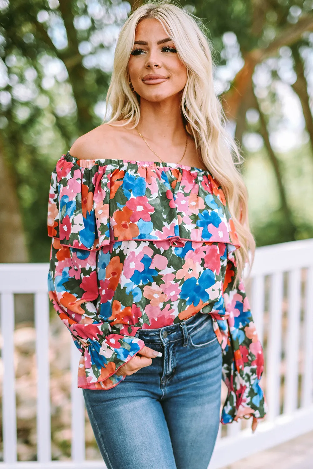 Floral Ruffled Off Shoulder Blouse