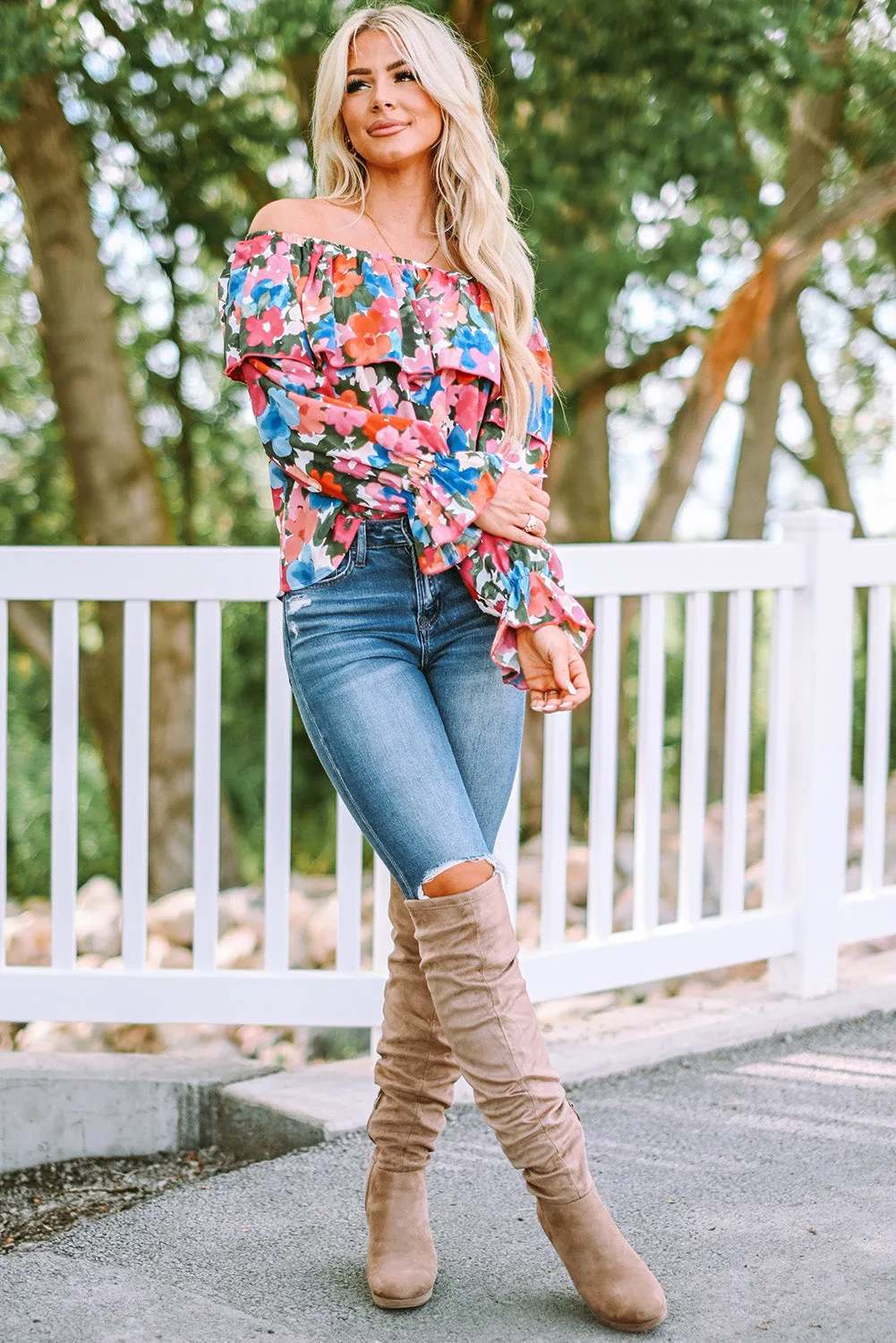 Floral Ruffled Off Shoulder Blouse